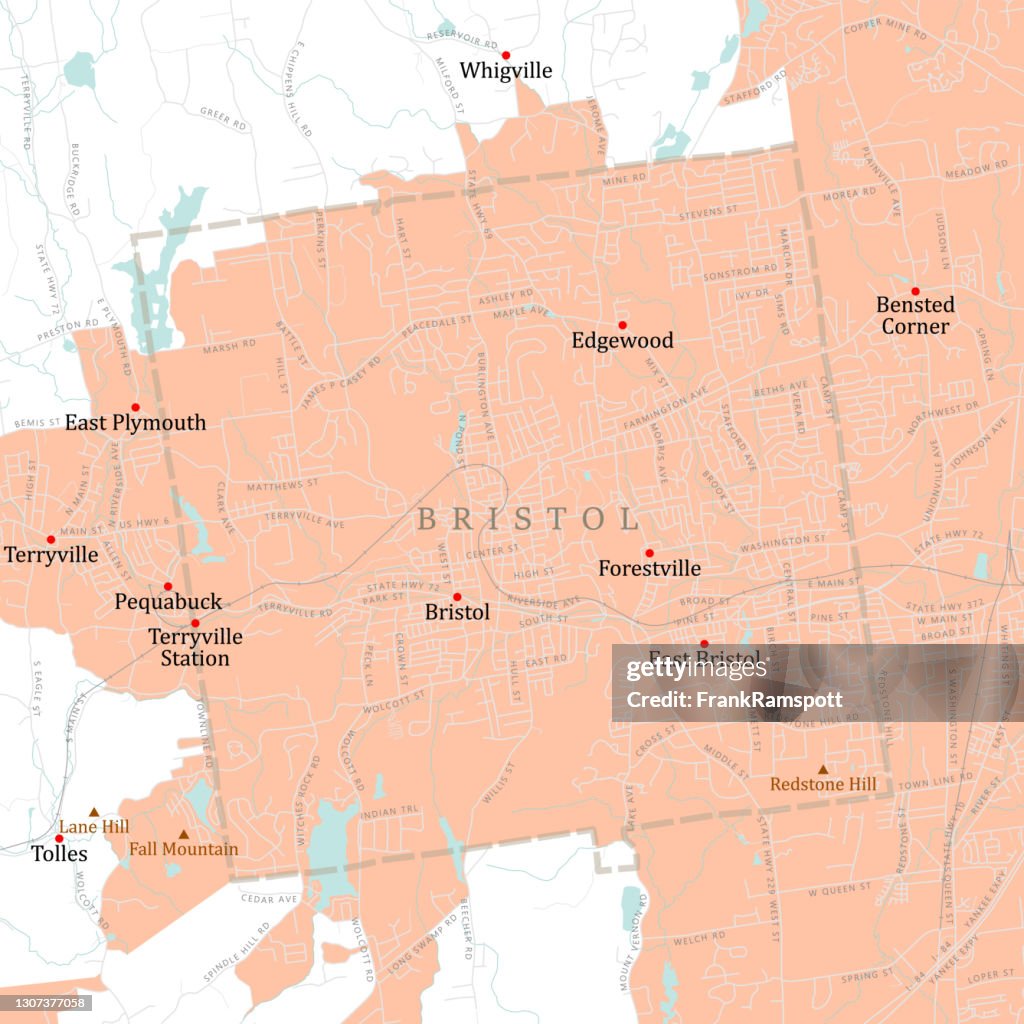 CT Hartford Bristol Vector Road Map