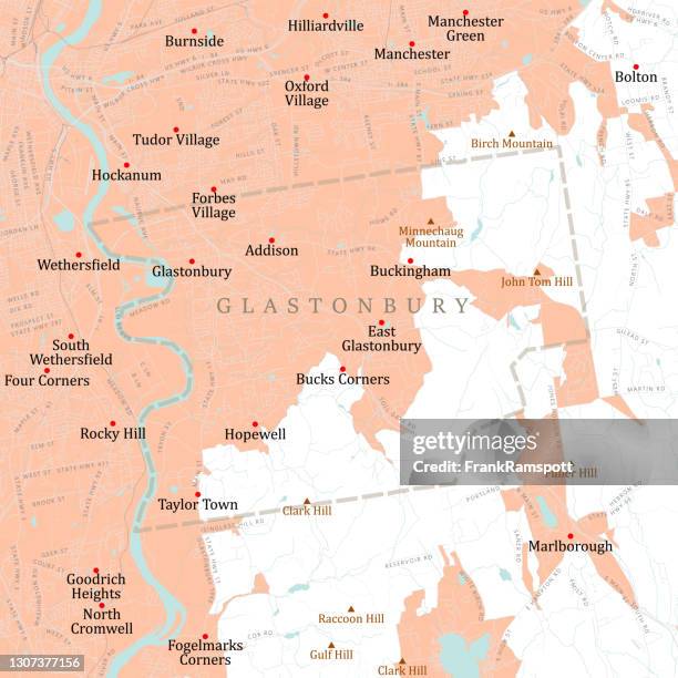 ct hartford glastonbury vektor-straßenkarte - glastonbury connecticut stock-grafiken, -clipart, -cartoons und -symbole