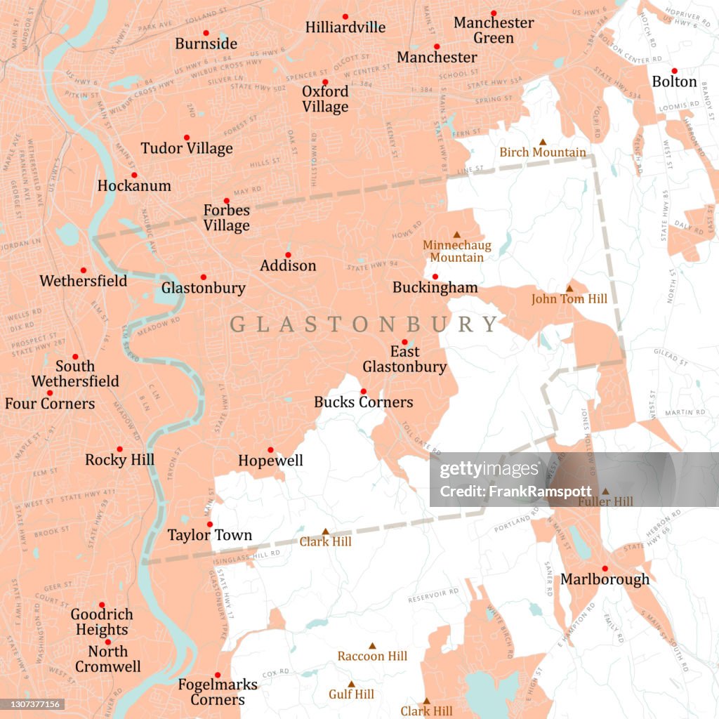 CT Hartford Glastonbury Vector Road Map