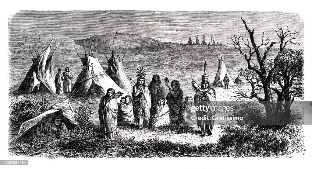 Native american indian sioux camp 1864