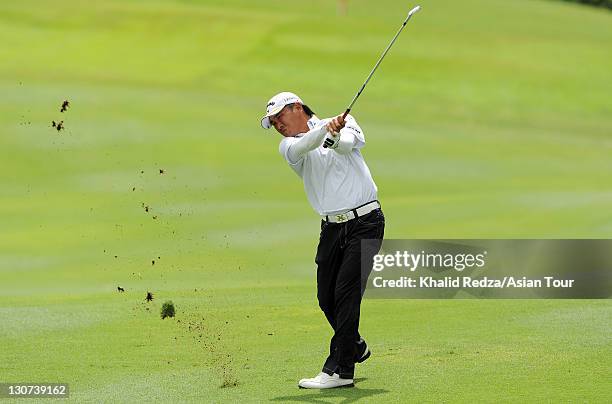 Danny Chia of Malaysia in action during day three of the 2011 CIMB Asia Pacific Classic at The MINES Resort & Golf Club on October 29, 2011 in Kuala...