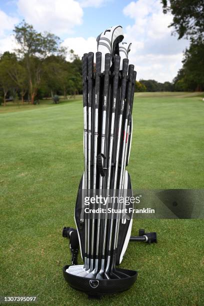 The unusual golf bag of Ondrej Lieser of Czech Reublic during practice prior to the start of the Magical Kenya Open at Karen Country Club on March...