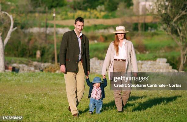 Archiduc Karl Von Habsburg, Princess Eleonore Von Habsburg and Archiduchess Francesca Von Habsburg on holiday on April 23, 1995 in Dubrovnik, Croatia.