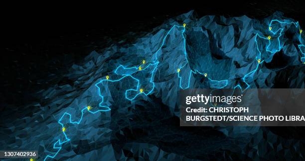 hiking trail and waypoints, illustration - navigatieapparatuur stockfoto's en -beelden