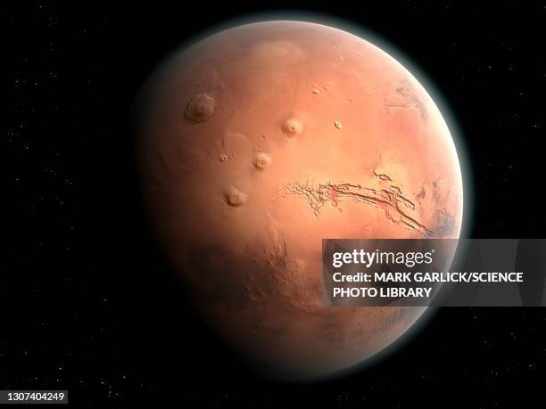 mars: tharis and valles marineris - olympus mons mars stock pictures, royalty-free photos & images