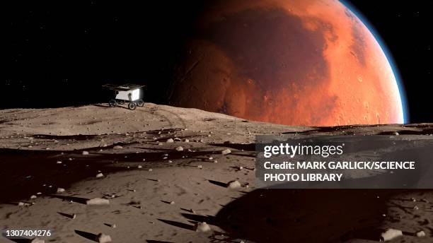 artwork of mmx probe on phobos - mars exploration stock pictures, royalty-free photos & images