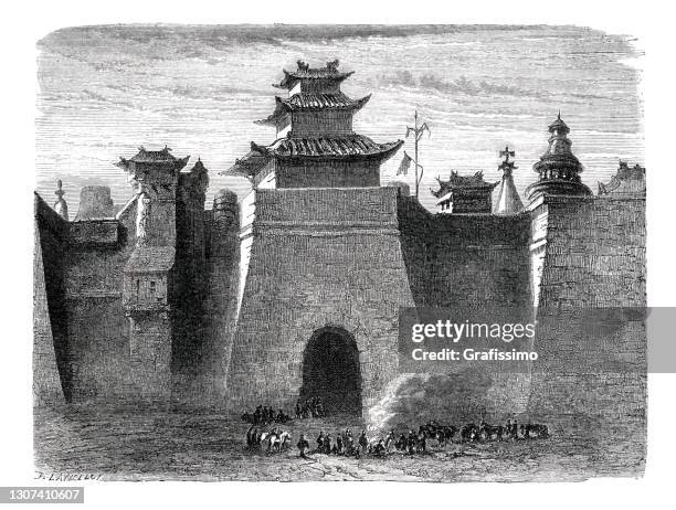 stockillustraties, clipart, cartoons en iconen met ingang aan de stad van peking in china 1864 - chinese architecture