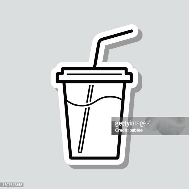 cup with straw. icon sticker on gray background - soda stock illustrations