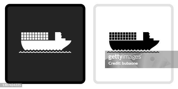 boot versand icon auf schwarzem knopf mit weißen rollover - containerschiff stock-grafiken, -clipart, -cartoons und -symbole