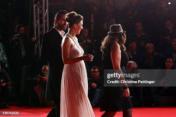 Actress Maggie Gyllenhaal , director Tanya Wexler and actor Rupert Everett attend the "Hysteria" Premiere during the 6th International Rome Film...