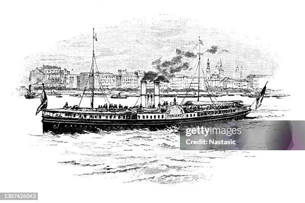der dampfer "orient" - raddampfer stock-grafiken, -clipart, -cartoons und -symbole