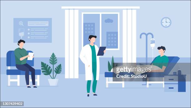 krankenhaus zimmer illustration - spital mann patient stock-grafiken, -clipart, -cartoons und -symbole
