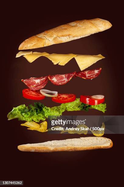 close-up of food on black background,russia - big sandwich stock pictures, royalty-free photos & images