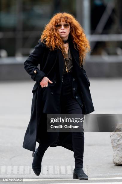 Natasha Lyonne is seen on set for "Russian Doll" in Astor Place on March 16, 2021 in New York City.