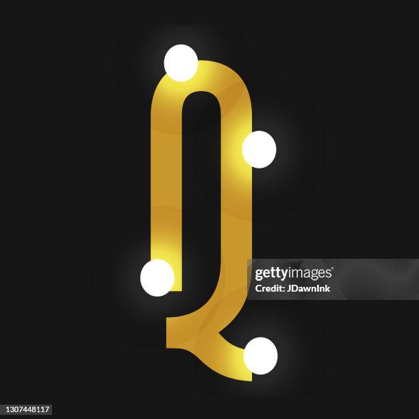 art deco party invitation golden capital letter q text font design with glowing lights - letter q stock illustrations