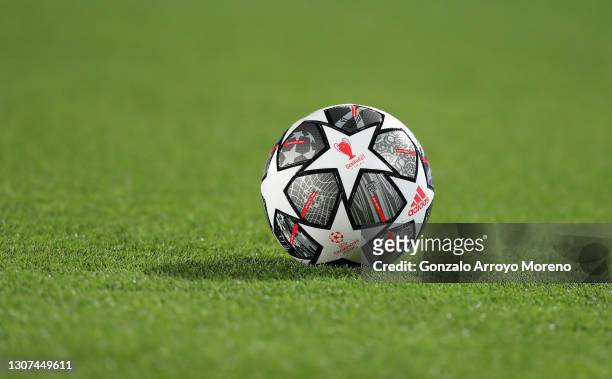 General view of the Adidas Finale 21 match ball prior to the UEFA Champions League Round of 16 match between Real Madrid and Atalanta at Estadio...