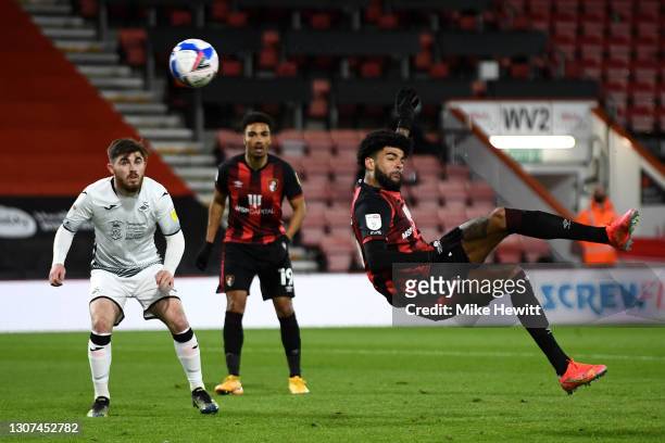 Philip Billing of AFC Bournemouth scores their side's first goal during the Sky Bet Championship match between AFC Bournemouth and Swansea City at...