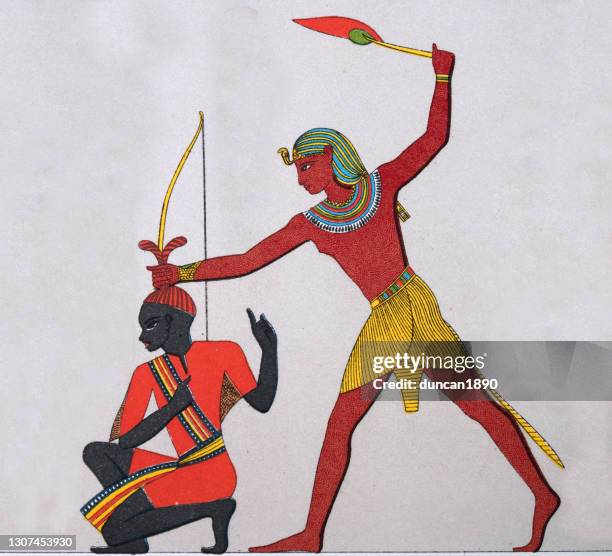 ancient egyptian warrior executing a prisoner of war - north african ethnicity stock illustrations