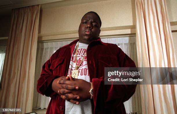 Rapper Notorious B.I.G. Is photographed for Los Angeles Times on February 25, 1997 in Los Angeles, California. PUBLISHED IMAGE. CREDIT MUST READ:...