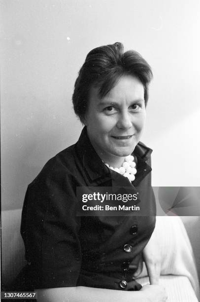 Harper Lee author of Pulitzer Prize-winning novel To Kill a Mockingbird photographed in her New York apartment, July 1960.