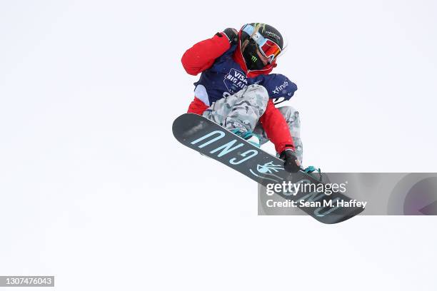 Jamie Anderson of the United States competes in the men's snowboard big air final during Day 7 of the Aspen 2021 FIS Snowboard and Freeski World...