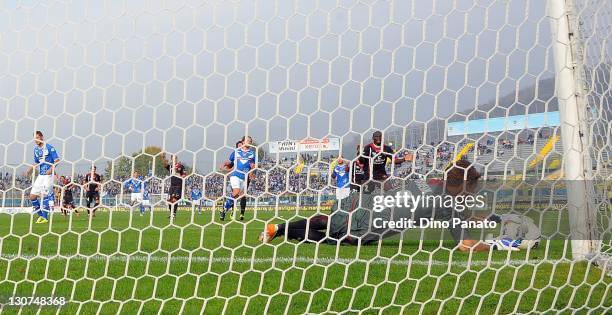 Goalkeeper Adam Kovacsik of Reggina saves the penalty kick of Robert Feczesin of Brescia during the Serie B match between Brescia Calcio and Reggina...