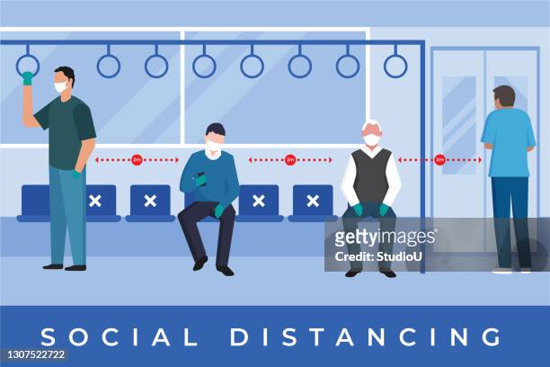 ilustraciones, imágenes clip art, dibujos animados e iconos de stock de distanciamiento social en la ilustración del metro - terminal illness