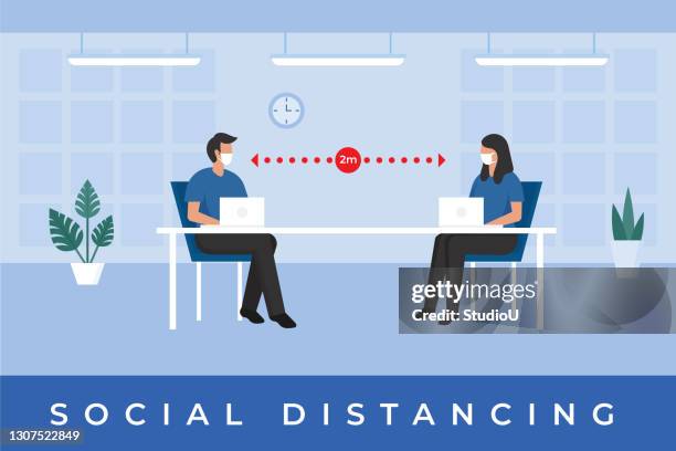 social distancing at office illustration - working remotely outside stock illustrations
