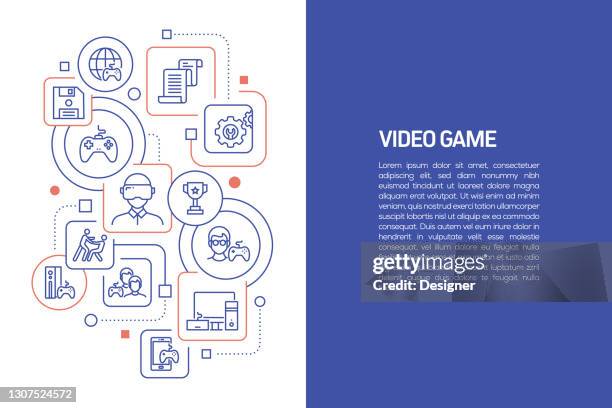 ビデオゲームコンセプト、アイコン付きビデオゲームのベクトルイラストレーション - ゲーマー点のイラスト素材／クリップアート素材／マンガ素材／アイコン素材