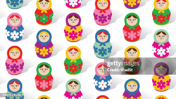 matryoshka russian nesting dolls folk art seamless pattern background - matryoshka doll stock illustrations