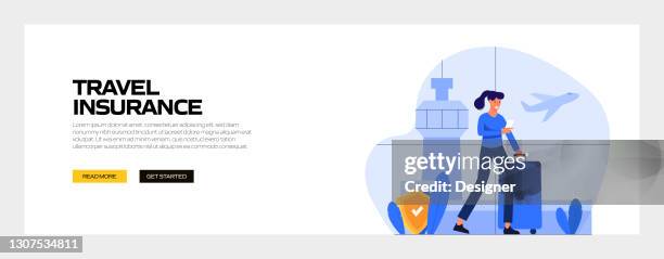 travel insurance concept vector illustration for website banner, advertisement and marketing material, online advertising, business presentation etc. - travel insurance stock illustrations