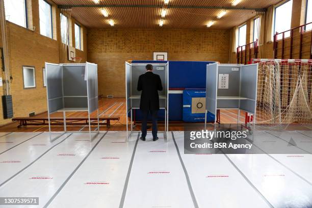 Leader Wopke Hoekstra casts his vote at a polling station on March 17, 2021 in Bussum, Netherlands during the 2021 Dutch General Election. Wednesday...