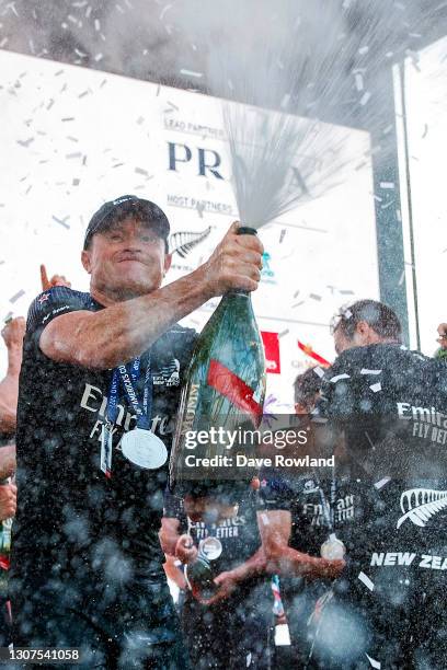 Glenn Ashby as Emirates Team New Zealand celebrate winning the 36th America's Cup with official champagne sponsor G.H. Mumm at Auckland Harbour on...