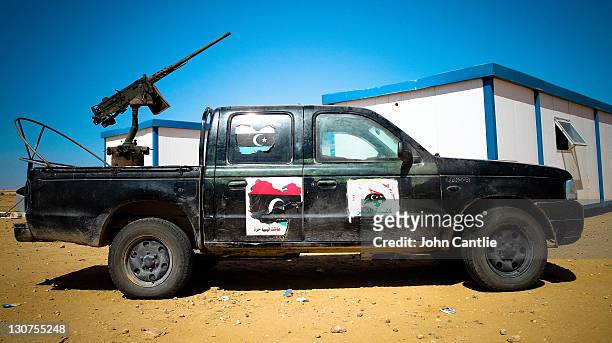 Chinese-made Grand Hiland gun truck stands fitted with a single .50cal machine gun on September 6, 2011 in Misrata, Libya. Fighting in Libya has...
