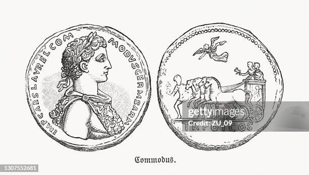 commodus (161-192), roman emperor, wood engraving, published in 1893 - emperor stock illustrations