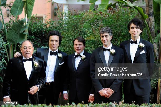 Groomsmen Doc McGhee, Paul Stanley, Rich Abramson , Kobi Weitz and Nick Simmons attend the wedding of Gene Simmons and Shannon Tweed at the Beverly...