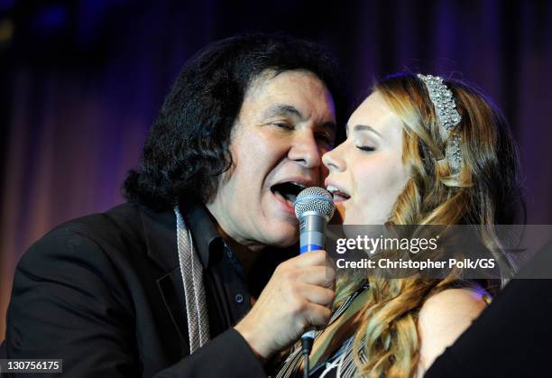 Groom Gene Simmons and Maid of Honor Sophie Tweed Simmons attend the wedding of Gene Simmons and Shannon Tweed at the Beverly Hills Hotel on October...