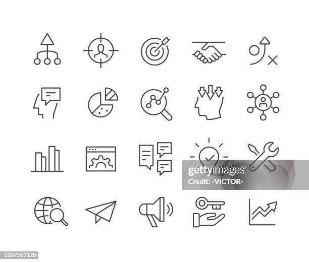 stockillustraties, clipart, cartoons en iconen met de bedrijfs pictogrammen van de marketing - klassieke reeks van de lijn - doelgroep