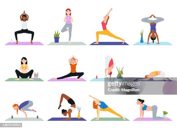 stockillustraties, clipart, cartoons en iconen met yoga stelt - yoga