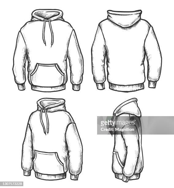 white hoodie doodle set - blank t shirt model stock illustrations