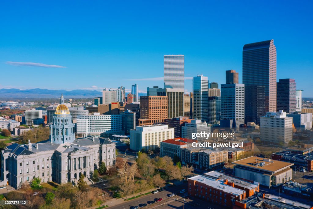 Aerial view of Denver downtown Colorado USA