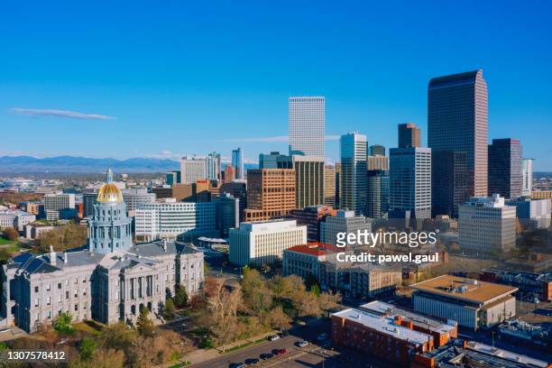 aerial view of denver downtown colorado usa - denver stock pictures, royalty-free photos & images