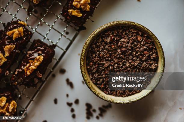 raw cocoa nibs – pure cocoa - cacao tree stock pictures, royalty-free photos & images