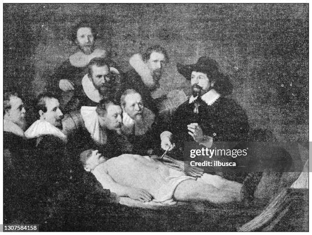 stockillustraties, clipart, cartoons en iconen met antieke illustratie: de anatomieles van dr. nicolaes tulp door rembrandt - rembrandt