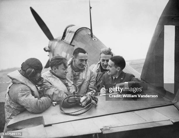 Sergeant Bohumil Votruba , Flight Lieutenant Ladislav Svetlík , Flight Lieutenant Alois Vasatko and Flight Lieutenant Jan Klan pilots of No 312...