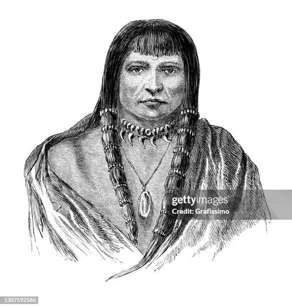 native american sioux warrior portrait 1864 - sioux culture stock illustrations