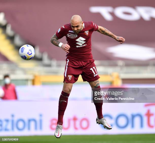 Simone Zaza of Torino F.C. Scores his sides third goal during the Serie A match between Torino FC and US Sassuolo at Stadio Olimpico di Torino on...