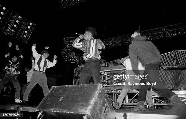 Rappers Cut Monitor Milo , Charlie Brown , Busta Rhymes and Dino D of Leaders Of The New School, and Q-Tip of A Tribe Called Quest performs at the...