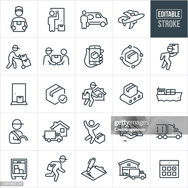 package shipping and delivery thin line icons - editable stroke - signature icon stock illustrations