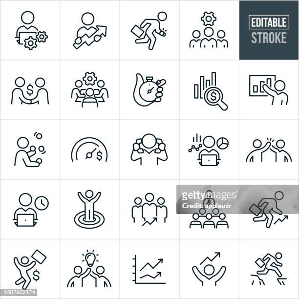 business productivity thin line icons - bearbeitbarer strich - aufführung stock-grafiken, -clipart, -cartoons und -symbole